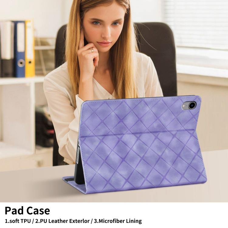 For iPad mini 6 / mini 2024 Rhombus Embossed Leather Smart Tablet Case(Purple) by bashfashion
