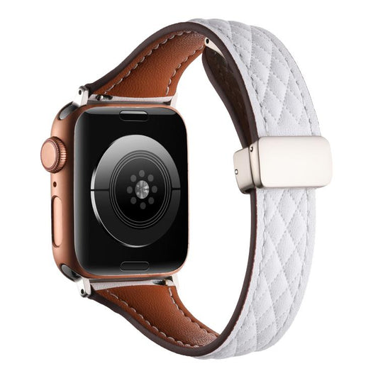 For Apple Watch 46mm / 49mm / 45mm / 44mm Kalebol Diamond Pattern Magnetic Buckle Leather Strap(White) by Kalebol