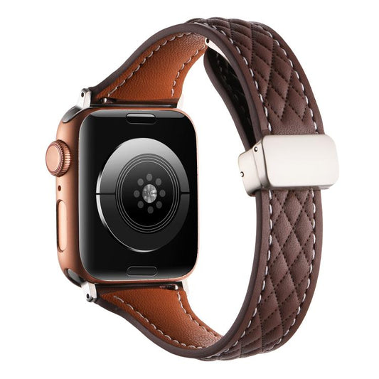 For Apple Watch 46mm / 49mm / 45mm / 44mm Kalebol Diamond Pattern Magnetic Buckle Leather Strap(Coffee) by Kalebol
