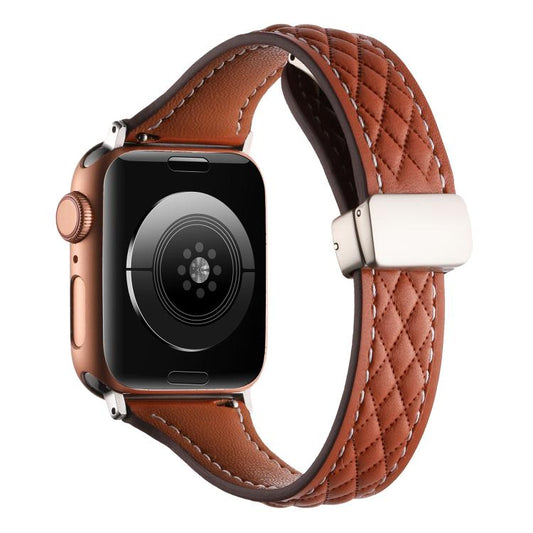 For Apple Watch 46mm / 49mm / 45mm / 44mm Kalebol Diamond Pattern Magnetic Buckle Leather Strap(Brown) by Kalebol