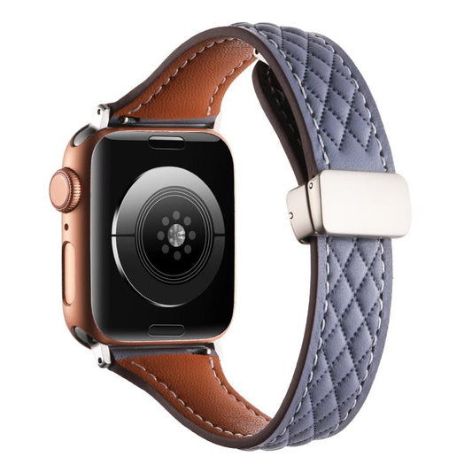 For Apple Watch 42mm / 41mm / 40mm / 38mm Kalebol Diamond Pattern Magnetic Buckle Leather Strap(Mud Grey) by Kalebol