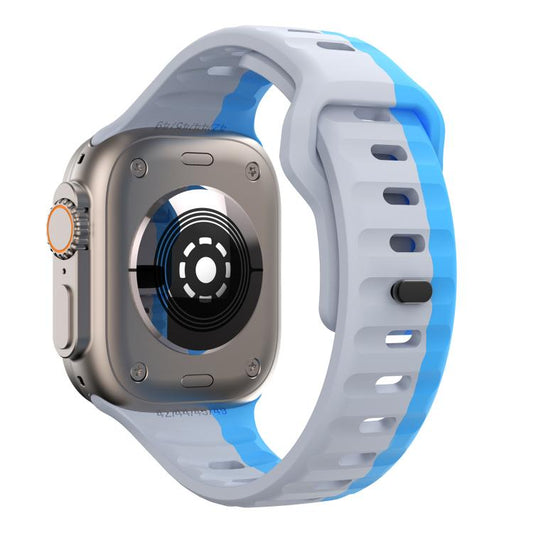 For Apple Watch 46mm / 49mm / 45mm / 44mm Kalebol Wave Reverse Buckle Two-color Silicone Strap(Wild Path Grey Blue) by Kalebol