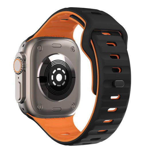 For Apple Watch 42mm / 41mm / 40mm / 38mm Kalebol Wave Reverse Buckle Two-color Silicone Strap(Black Orange) by Kalebol
