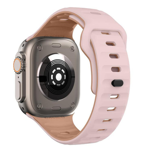 For Apple Watch 42mm / 41mm / 40mm / 38mm Kalebol Wave Reverse Buckle Two-color Silicone Strap(Oxford Pink Rose Grey) by Kalebol