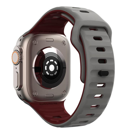 For Apple Watch 42mm / 41mm / 40mm / 38mm Kalebol Wave Reverse Buckle Two-color Silicone Strap(Space Grey Wine Red) by Kalebol