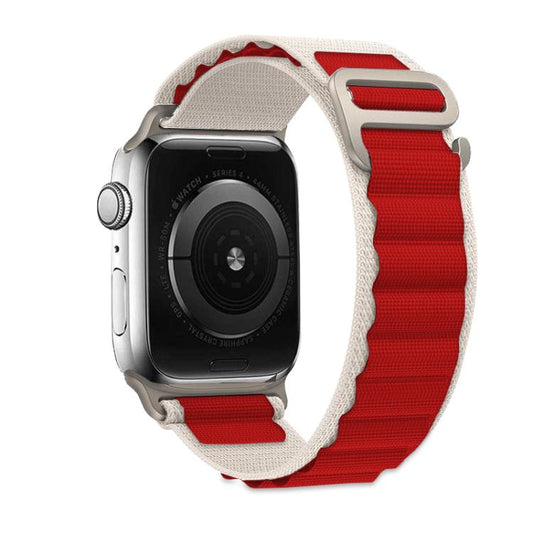 For Apple Watch 46mm / 49mm / 45mm / 44mm Kalebol Aline Nylon Loop Watch Band(White+Red) by Kalebol