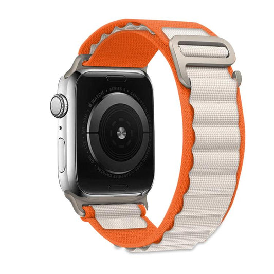 For Apple Watch 46mm / 49mm / 45mm / 44mm Kalebol Aline Nylon Loop Watch Band(Orange+White) by Kalebol