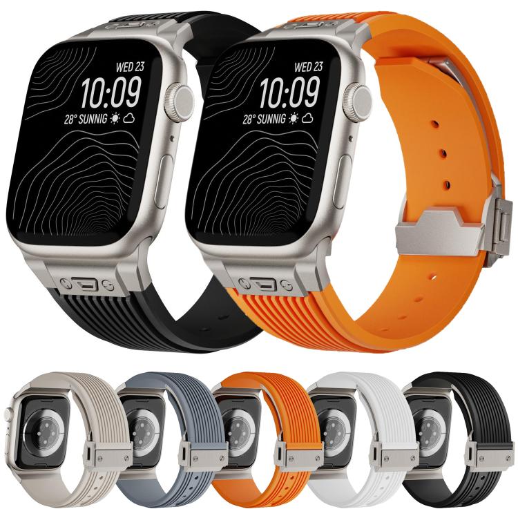 For Apple Watch 42mm / 41mm / 40mm / 38mm Kalebol High Elasticity L-shaped Nail Silicone Strap(Black) by Kalebol