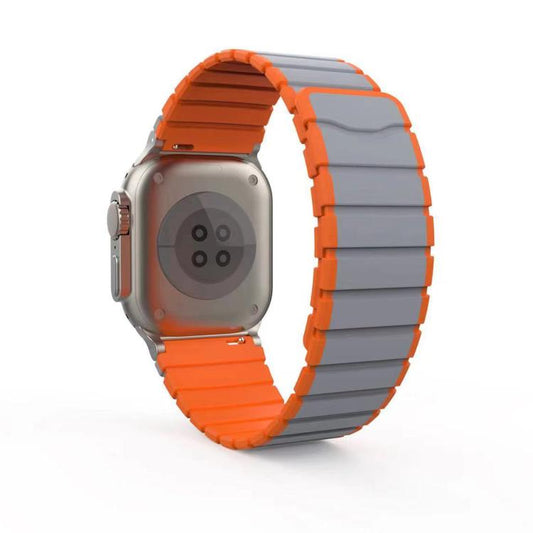For Apple Watch 46mm / 49mm / 45mm / 44mm Kalebol Magnetic Silicone Strap(Grey Orange) by Kalebol