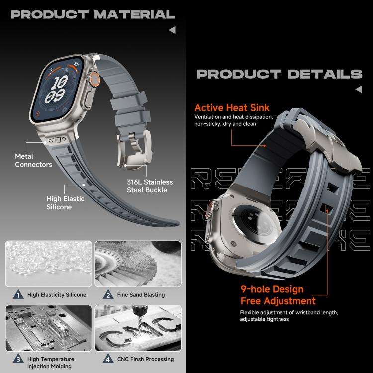 For Apple Watch 46mm / 49mm / 45mm / 44mm Kalebol High Stretch Silicone Armor Watch Band(Titanium White) by Kalebol