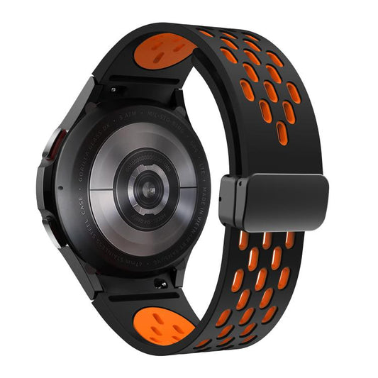 For Samsung Galaxy Watch 4 / 5 / 6 Kalebol Two-color Mesh Magnetic Black Buckle Silicone Strap(Black Orange) by Kalebol