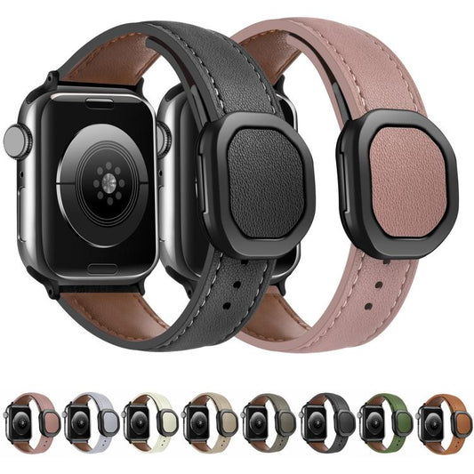 For Apple Watch 42mm / 41mm / 40mm / 38mm Kalebol Magnetic Fold Genuine Buckle Leather Watch Band(Apricot) by Kalebol