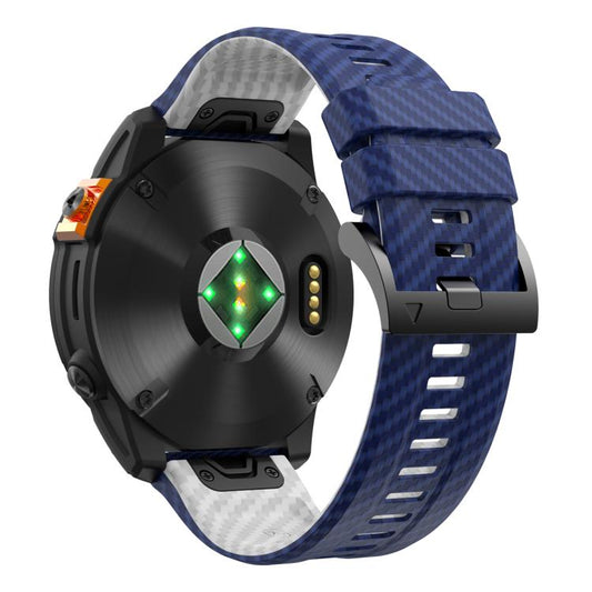 For Garmin Fenix 7X 26mm Kalebol Two Color Carbon Fiber Print Silicone Watch Band(Royal Blue White) by Kalebol