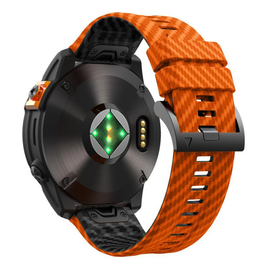 For Garmin Fenix 7X 26mm Kalebol Two Color Carbon Fiber Print Silicone Watch Band(Orange Black) by Kalebol