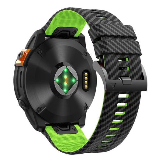 For Garmin Fenix 7X 26mm Kalebol Two Color Carbon Fiber Print Silicone Watch Band(Black Lime) by Kalebol