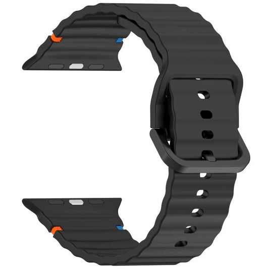 For Apple Watch 46mm / 49mm / 45mm / 44mm Kalebol Wavy Grain Stitched Silicone Watch Band(Black) by Kalebol