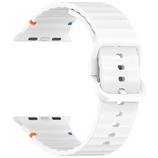 For Apple Watch 42mm / 41mm / 40mm / 38mm Kalebol Wavy Grain Stitched Silicone Watch Band(White) by Kalebol