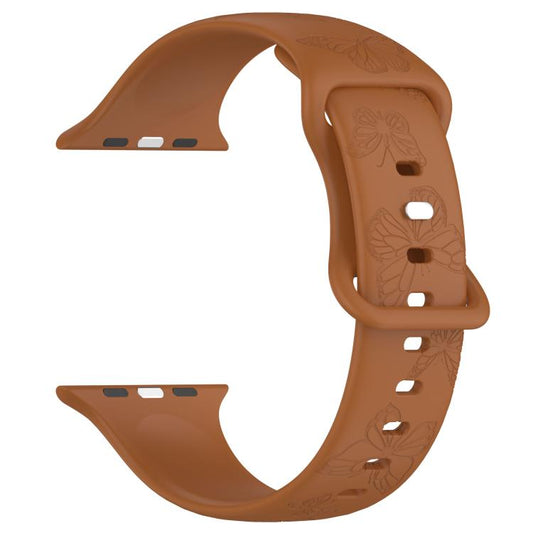 For Apple Watch 46mm / 49mm / 45mm / 44mm Kalebol 8-shaped Buckle Butterfly Embossed Silicone Watch Band(Coffee) by Kalebol