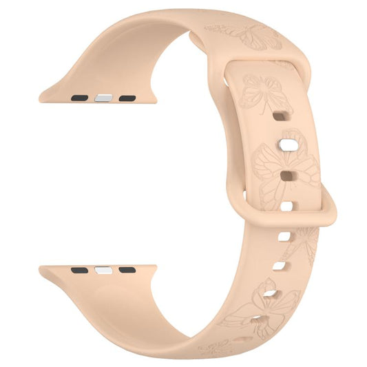 For Apple Watch 46mm / 49mm / 45mm / 44mm Kalebol 8-shaped Buckle Butterfly Embossed Silicone Watch Band(Milk Tea) by Kalebol