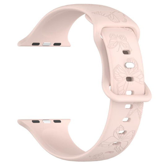 For Apple Watch 46mm / 49mm / 45mm / 44mm Kalebol 8-shaped Buckle Butterfly Embossed Silicone Watch Band(Sand Pink) by Kalebol