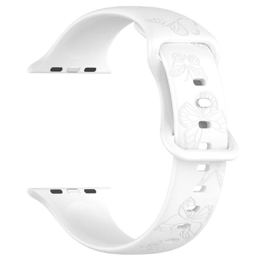 For Apple Watch 42mm / 41mm / 40mm / 38mm Kalebol 8-shaped Buckle Butterfly Embossed Silicone Watch Band(White) by Kalebol