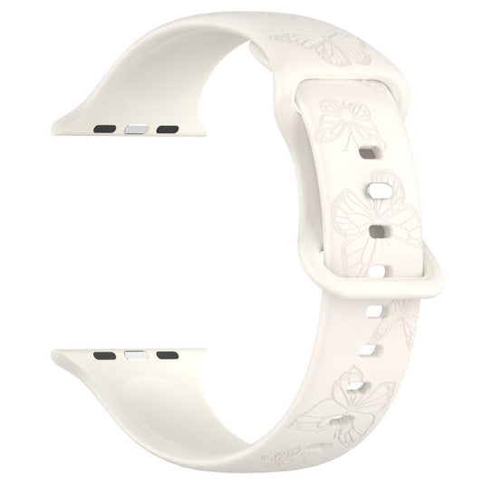 For Apple Watch 42mm / 41mm / 40mm / 38mm Kalebol 8-shaped Buckle Butterfly Embossed Silicone Watch Band(Starlight) by Kalebol