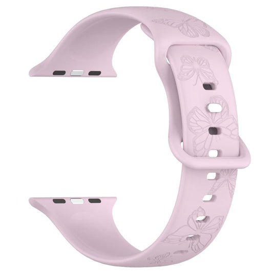 For Apple Watch 42mm / 41mm / 40mm / 38mm Kalebol 8-shaped Buckle Butterfly Embossed Silicone Watch Band(Lavender) by Kalebol
