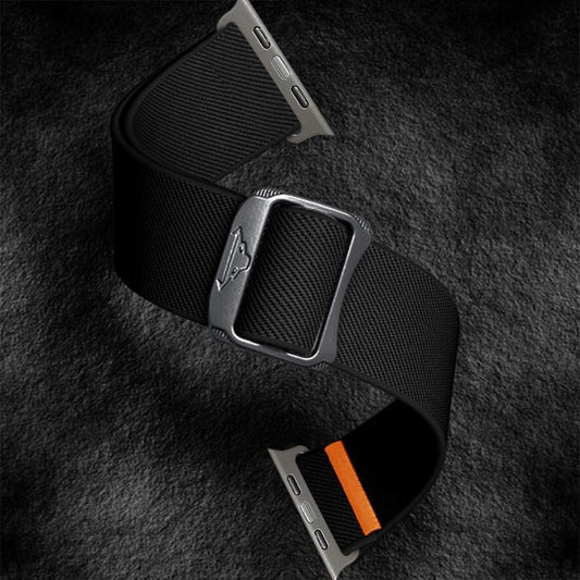 For Apple Watch 46mm / 49mm / 45mm / 44mm Kalebol Bull Bead Buckle Elastic Nylon Watch Band(Black) by Kalebol