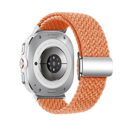 For Samsung Galaxy Watch Ultra 47mm / Ultra 2025 Kalebol Braided Loop Magnetic Silver Buckle Watch Band(Orange) by Kalebol