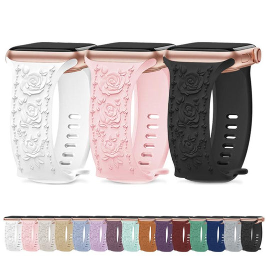For Apple Watch 46mm / 49mm / 45mm / 44mm Kalebol 8-shaped Buckle Rose Embossed Silicone Watch Band(Wine Red) by Kalebol