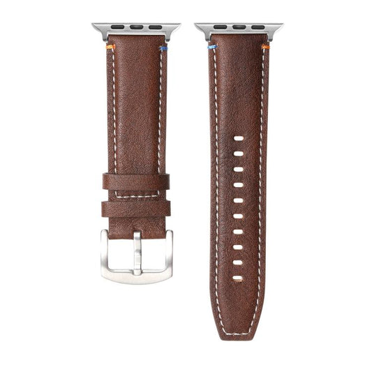 For Apple Watch 46mm / 49mm / 45mm / 44mm Kalebol Stitched Genuine Leather Watch Band(Pull Up Leather Coffee) by Kalebol
