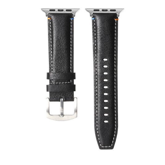 For Apple Watch 42mm / 41mm / 40mm / 38mm Kalebol Stitched Genuine Leather Watch Band(Pull Up Leather Black) by Kalebol
