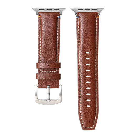 For Apple Watch 42mm / 41mm / 40mm / 38mm Kalebol Stitched Genuine Leather Watch Band(Pull Up Leather Brown) by Kalebol