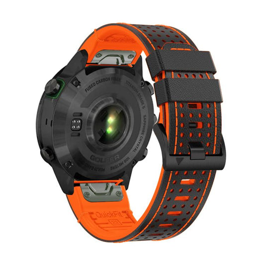 For Garmin Fenix 7X 26mm Kalebol Dot Hole Silicone Leather Quick Release Watch Band(Black Orange) by Kalebol