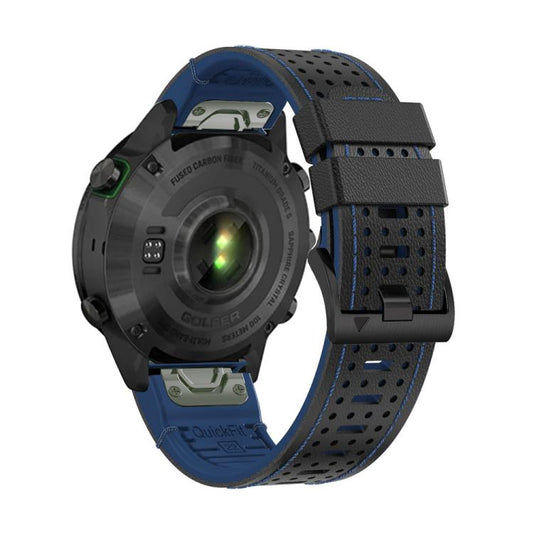 For Garmin Fenix 7X 26mm Kalebol Dot Hole Silicone Leather Quick Release Watch Band(Black Blue) by Kalebol