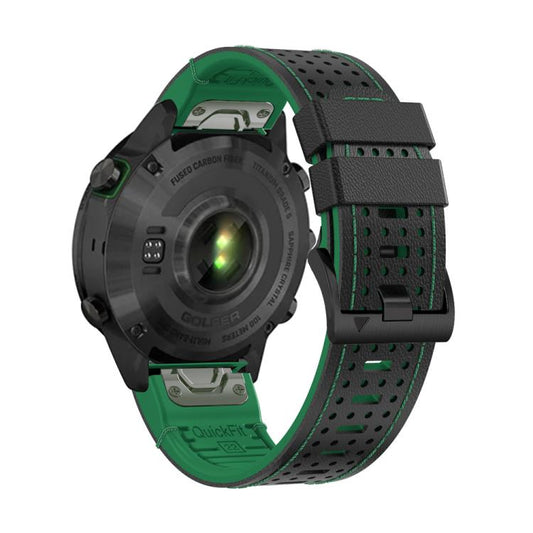 For Garmin Fenix 7 22mm Kalebol Dot Hole Silicone Leather Quick Release Watch Band(Black Green) by Kalebol