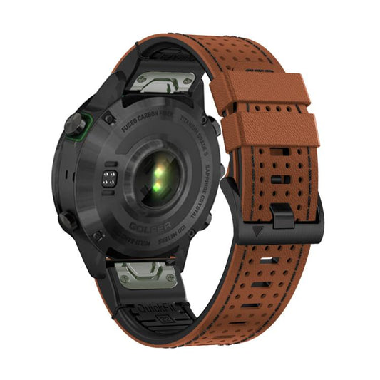 For Garmin Fenix 7 22mm Kalebol Dot Hole Silicone Leather Quick Release Watch Band(Brown Black) by Kalebol