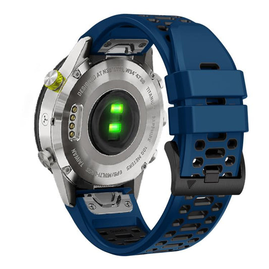 For Garmin Fenix 7X 26mm Kalebol Three Rows Hole Two Color Silicone Watch Band(Royal Blue Black) by Kalebol