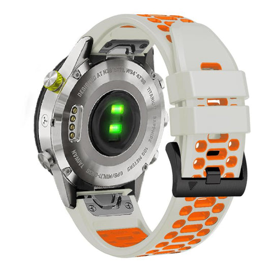 For Garmin Fenix 7 22mm Kalebol Three Rows Hole Two Color Silicone Watch Band(Light Grey Orange) by Kalebol