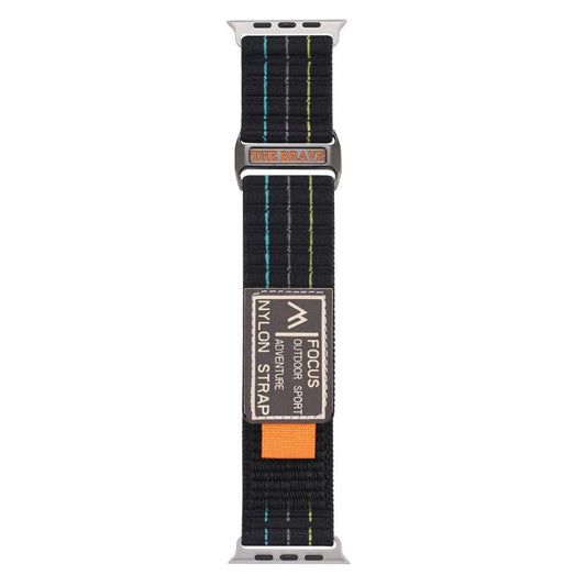 For Apple Watch 46mm / 49mm / 45mm / 44mm Kalebol Dual-section Sports Nylon Loop Watch Band(Black) by Kalebol