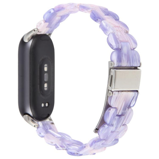 For Xiaomi Smart Band 9 / 8 Oval Resin Watch Band(Purple Pink Flower) by bashfashion