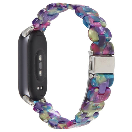 For Xiaomi Smart Band 9 / 8 Oval Resin Watch Band(Purple Green Flower) by bashfashion