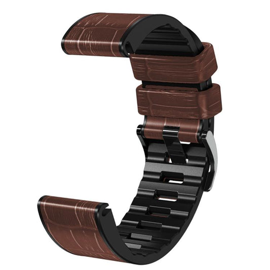For Garmin QuickFit 26mm Kalebol Crocodile Texture Silicone Leather Watch Band(Coffee) by Kalebol
