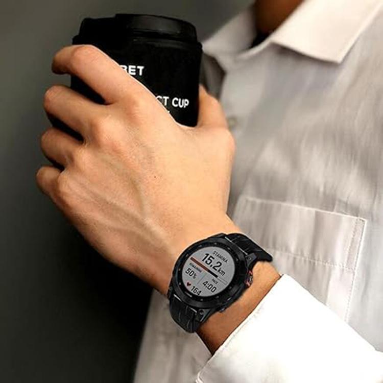 For Garmin QuickFit 22mm Kalebol Crocodile Texture Silicone Leather Watch Band(Coffee) by Kalebol