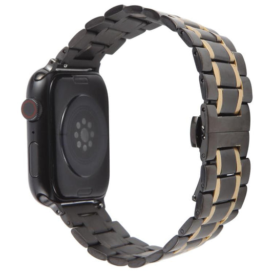 For Apple Watch 42mm / 41mm / 40mm / 38mm Butterfly Buckle New Five Beads Stainless Steel Watch Band(Black Gold) by bashfashion