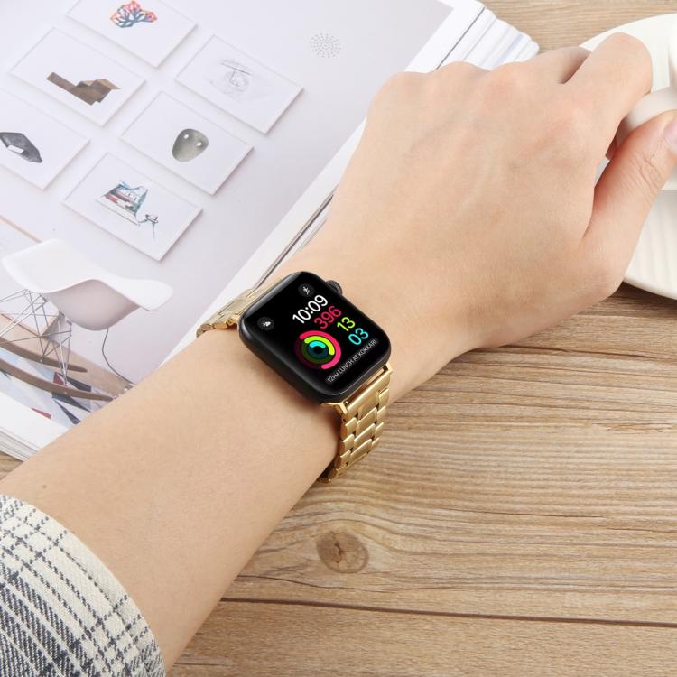 For Apple Watch 42mm / 41mm / 40mm / 38mm Butterfly Buckle New Five Beads Stainless Steel Watch Band(Gold) by bashfashion