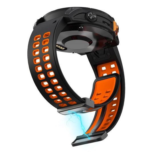 For Garmin QuickFit 26mm Kalebol Two-color Magnetic Silicone Watch Band(Black Orange) by Kalebol