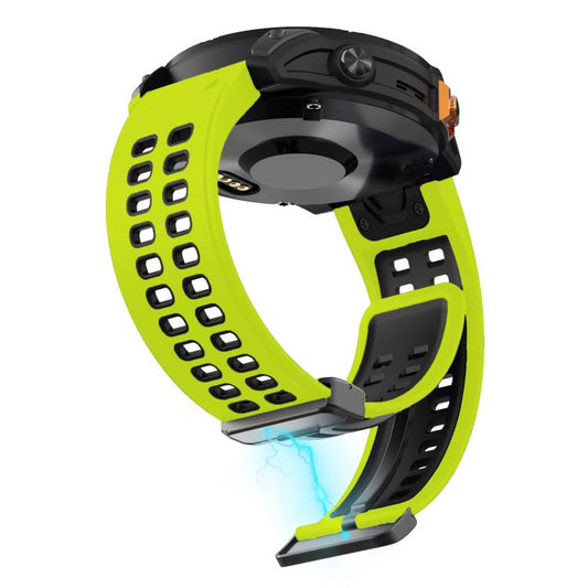 For Garmin QuickFit 26mm Kalebol Two-color Magnetic Silicone Watch Band(Lemon Green Black) by Kalebol