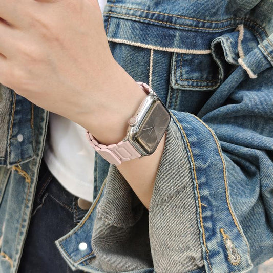 For Apple Watch 42mm / 41mm / 40mm / 38mm I-shaped Three-piece Leather Magnetic Watch Band(Light Pink) by bashfashion