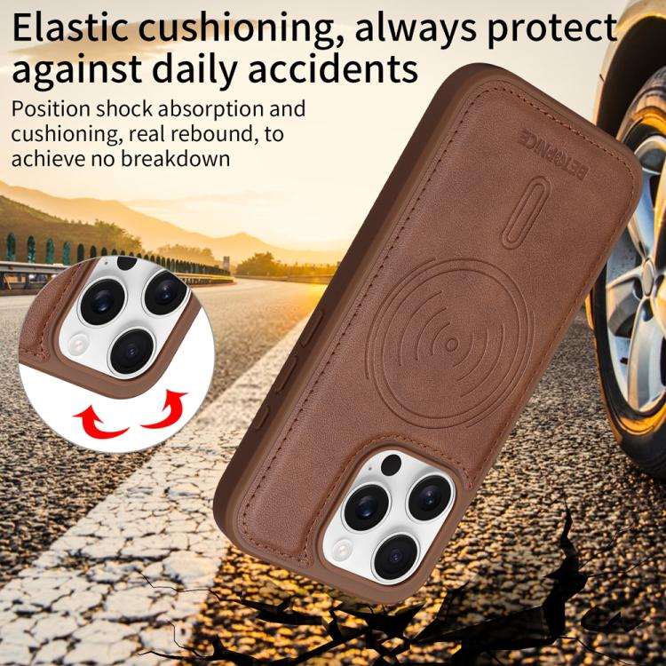 For iPhone 16 Pro BETOPNICE Horizontal Flip Detachable MagSafe Wallet Phone Case(Brown) by BETOPNICE